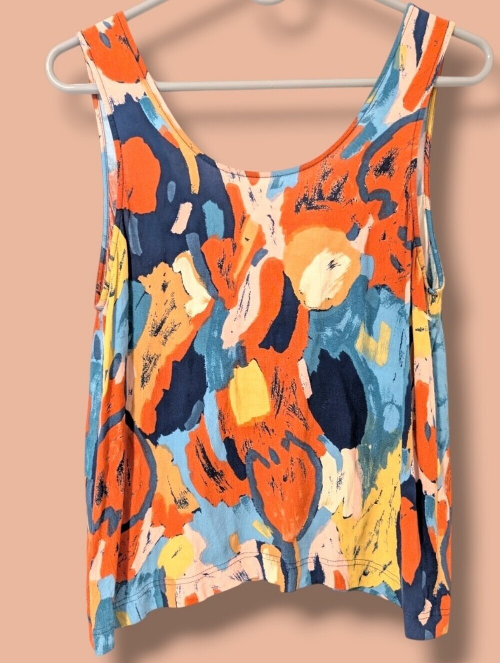 ROLLA'S Blue Orange Abstract Printed Scoop Neck Relaxed Tank Top M
